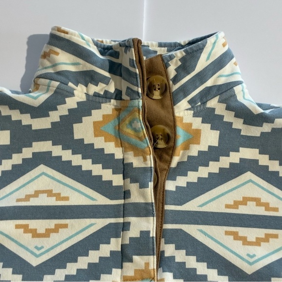 Marley Lilly Women’s Southwest Sweatshirt Size Small Blue Tan Cream - Picture 2 of 6
